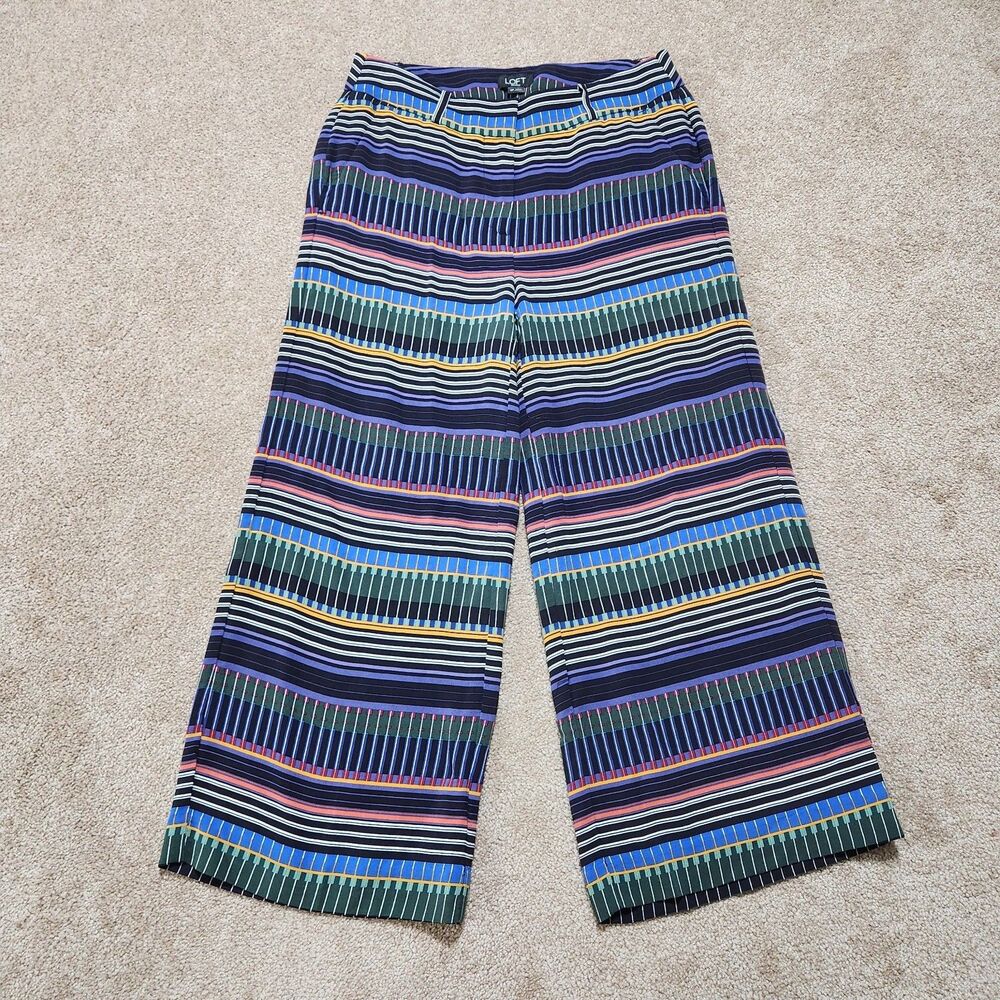 LOFT Pants Women 0P Mid Rise Vibrant Geometric Striped Wide Leg NWT